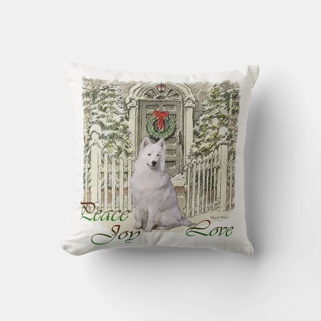 Schattige Samojeden liefhebbers Kerstmis Kussen (Voorkant)
