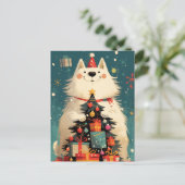 Schattige Samojeed hond met Kerstmis Briefkaart (Staand voorkant)