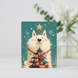 Schattige Samojeed hond met Kerstmis Feestdagenkaart