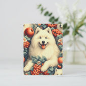 Schattige Samoyed bloemschilderij Briefkaart (Staand voorkant)