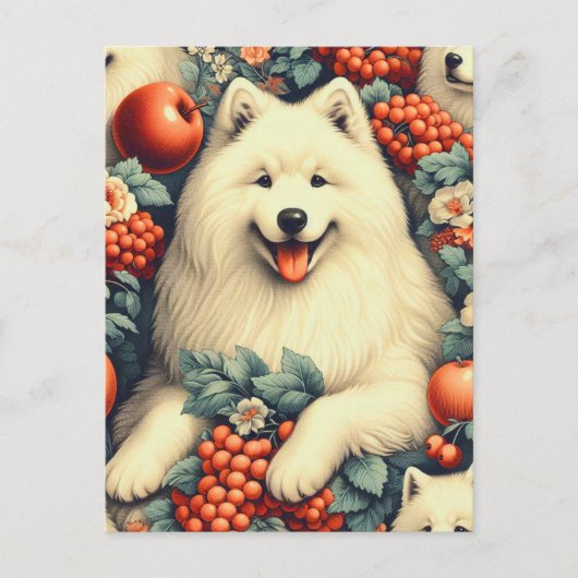 Schattige Samoyed bloemschilderij Briefkaart (Voorkant)