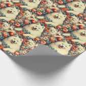 Schattige Samoyed bloemschilderij Cadeaupapier (Hoek)