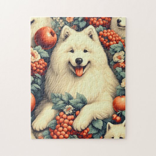Schattige Samoyed bloemschilderij Legpuzzel (Verticaal)