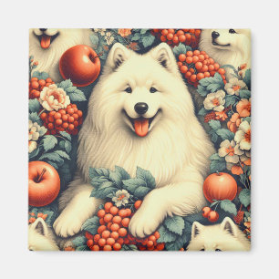Schattige Samoyed bloemschilderij Magneet
