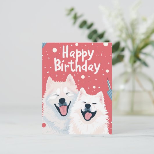 Schattige Samoyed Gefeliciteerd Briefkaart (Staand voorkant)