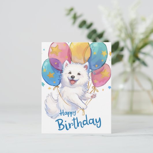 Schattige Samoyed Gefeliciteerd Briefkaart (Staand voorkant)