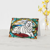 Schattige Samoyed Glas-in-Lood Kaart (Gele Bloem)