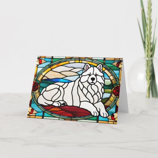 Schattige Samoyed Glas-in-Lood Kaart (Voorkant)
