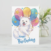 Schattige Samoyed Happy Birthday Feestdagenkaart (Staand voorkant)