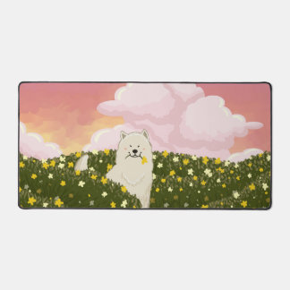 Schattige Samoyed Hond in Veld met Gele Bloemen (R Bureaumat