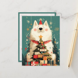 Schattige Samoyed hond met Kerstmis Briefkaart