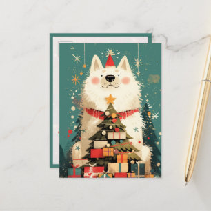 Schattige Samoyed hond met Kerstmis Briefkaart