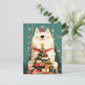 Schattige Samoyed hond met Kerstmis Briefkaart (Staand voorkant)