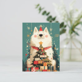 Schattige Samoyed hond met Kerstmis Feestdagenkaart