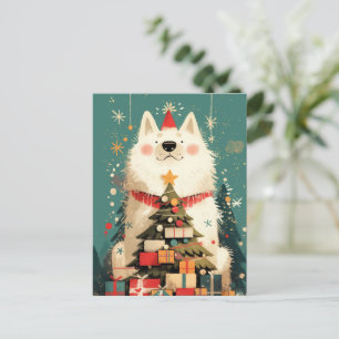 Schattige Samoyed hond met Kerstmis Feestdagenkaart