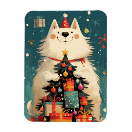 Schattige Samoyed hond met Kerstvakantie Magneet