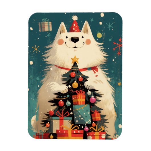 Schattige Samoyed hond met Kerstvakantie Magneet (Verticaal)