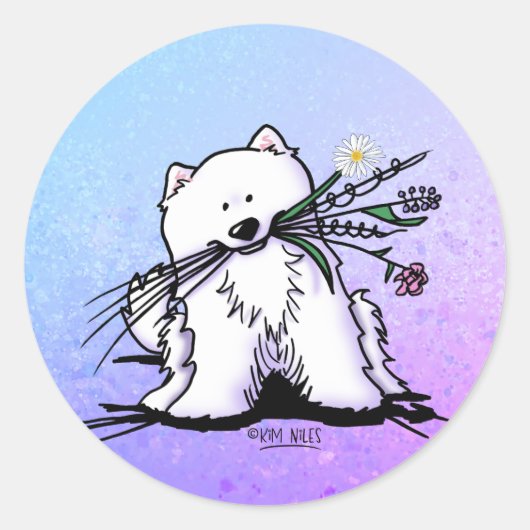 Schattige Samoyed KiniArt Ronde Sticker (Voorkant)