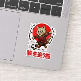 Schattige Samurai Kat Voetbal - Voor Laptops & Wat Sticker