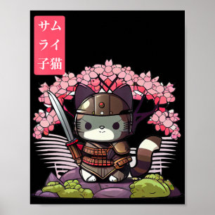 Schattige Samurai Kitten met Kersenbloesem Japans Poster