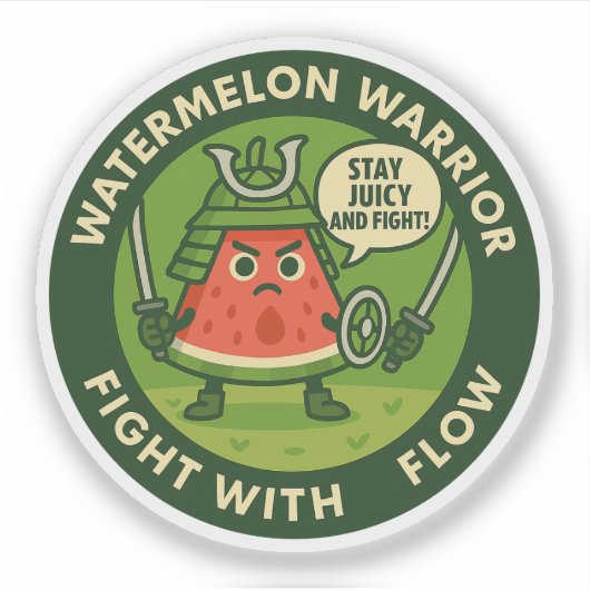 Schattige Samurai Watermeloen Japanse Thema Kunst Sticker (Voorkant)
