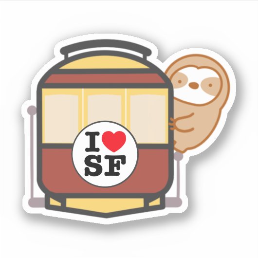 Schattige San Francisco Kabeltram Luiaard Sticker (Voorkant)