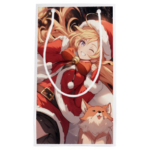 Schattige Santa Anime Girl Bag of Gifts en Pet Dog Klein Cadeauzakje