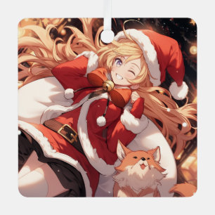 Schattige Santa Anime Girl Bag of Gifts en Pet Dog Metalen Ornament