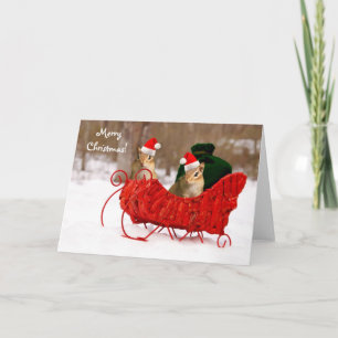 Schattige Santa Baby Chipmunks in Sleigh Card Feestdagen Kaart