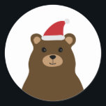 Schattige Santa Beer Kerst Label, Vakantie Ronde Sticker<br><div class="desc">Het zoete beer draagt zijn kersthoed en staat klaar om de feestdagen te vieren. Gebruik voor al je kerstcadeauverpakking.</div>