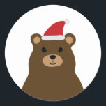 Schattige Santa Beer Kerst Label, Vakantie Ronde Sticker<br><div class="desc">Het zoete beer draagt zijn kersthoed en staat klaar om de feestdagen te vieren. Gebruik voor al je kerstcadeauverpakking.</div>