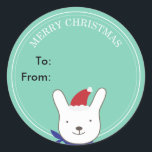 Schattige Santa Bunny Green Christmas Gift Label<br><div class="desc">Schattigee Santa Bunny Green Christmas Gift Tags.</div>