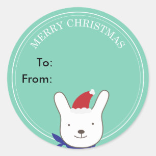 Schattige Santa Bunny Green Christmas Gift Label