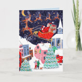 Schattige  Santa Christmas Nordic Village Feestdagen Kaart (Voorkant)