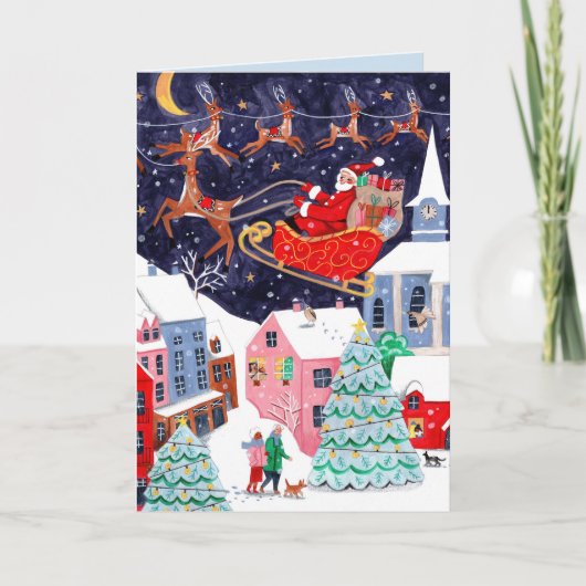 Schattige Santa Christmas Nordic Village Feestdagen Kaart (Voorkant)