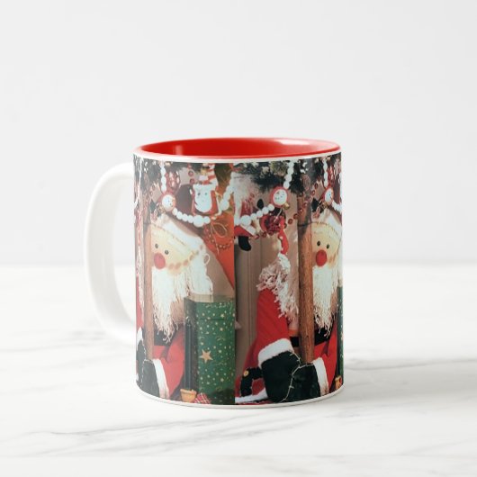 **SCHATTIGE SANTA CLAUS* CHRISTMAS TWEEKLEURIGE KOFFIEMOK (Voorkant links)
