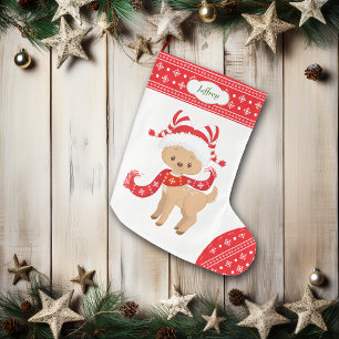 Schattige Santa Deer met Sjaal Gepersonaliseerd Grote Kerstsok