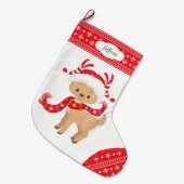 Schattige Santa Deer met Sjaal Gepersonaliseerd Grote Kerstsok (Voorkant (Hangend))