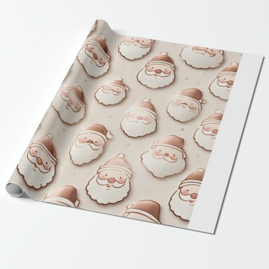 Schattige Santa Face inpakpapier | Leuke feestelij (Uitgerold)