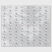 Schattige Santa Gnome Blauw Patroon Sparkly Wit Pl Cadeaupapier (Vlak)