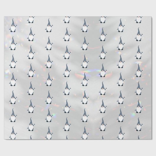 Schattige Santa Gnome Blauw Patroon Sparkly Wit Pl Cadeaupapier (Vlak)