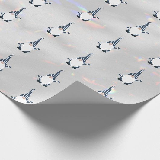 Schattige Santa Gnome Blauw Patroon Sparkly Wit Pl Cadeaupapier (Hoek)