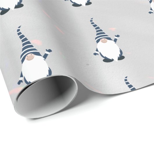 Schattige Santa Gnome Blauw Patroon Sparkly Wit Pl Cadeaupapier (Rol Hoek)