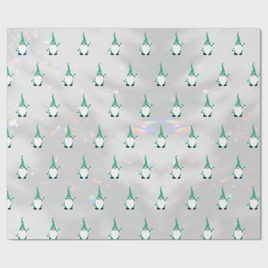 Schattige Santa Gnome Green Pattern Sparkly White  Cadeaupapier (Vlak)