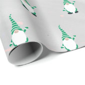 Schattige Santa Gnome Green Pattern Sparkly White  Cadeaupapier (Rol Hoek)