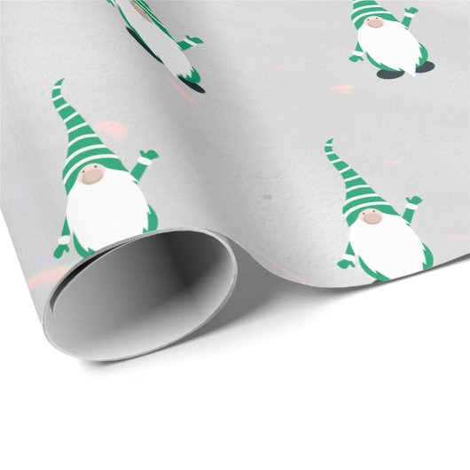 Schattige Santa Gnome Green Pattern Sparkly White  Cadeaupapier (Rol Hoek)