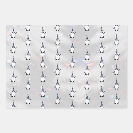 Schattige Santa Gnome Pattern Sparkly White Silver Inpakpapier Vel (Voorkant 3)