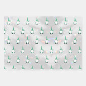 Schattige Santa Gnome Pattern Sparkly White Silver Inpakpapier Vel (Voorkant 2)