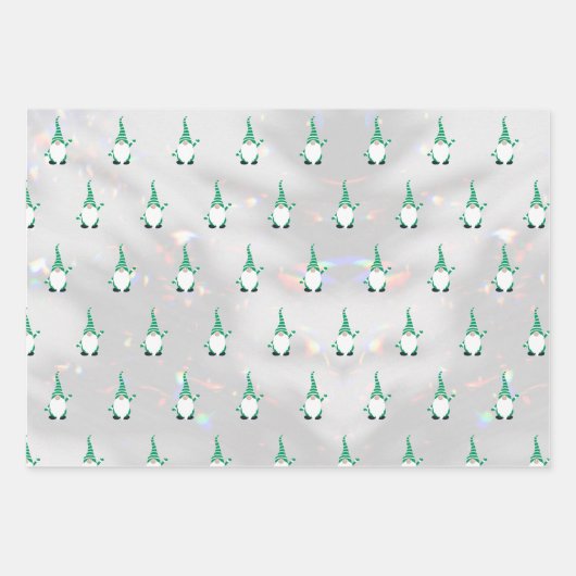 Schattige Santa Gnome Pattern Sparkly White Silver Inpakpapier Vel (Voorkant 2)