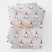 Schattige Santa Gnome Pattern Sparkly White Silver Inpakpapier Vel (In situ)